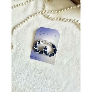 Dark blue and white faux pearl twisted Leith hoop earrings